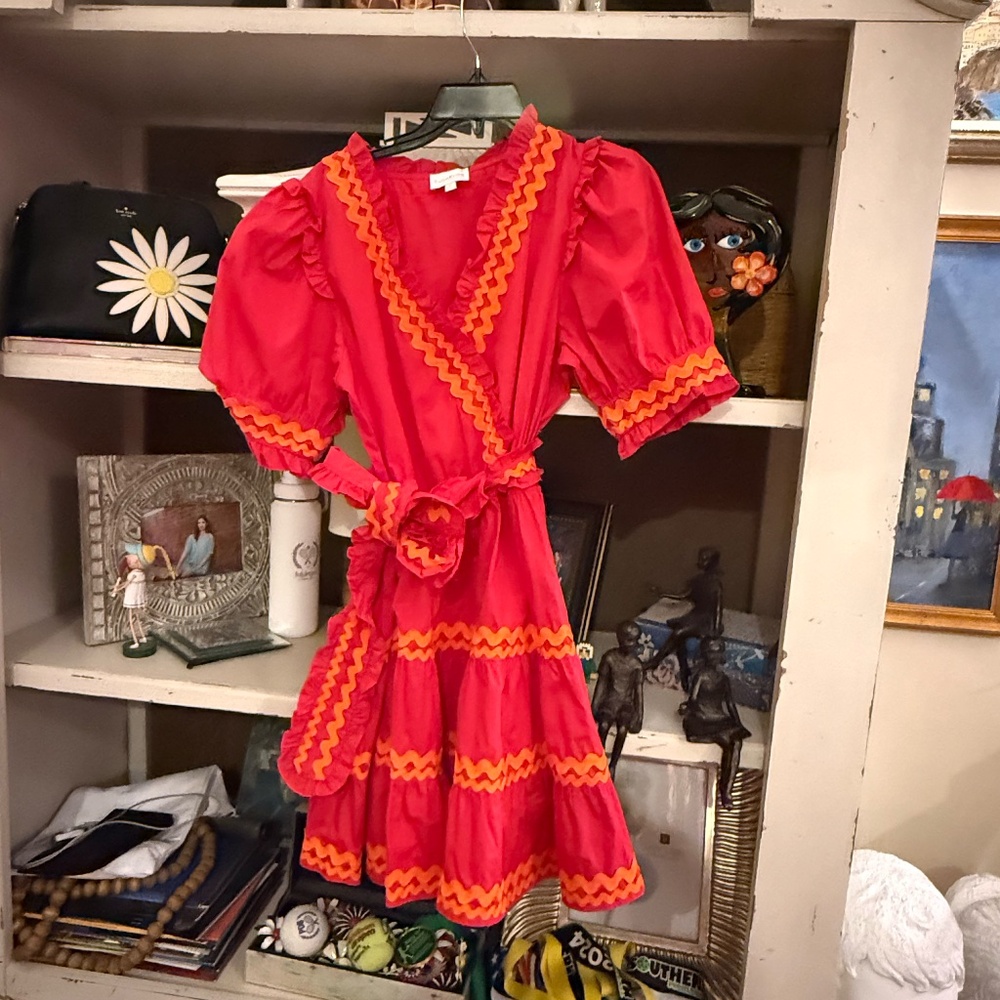 Sugarlips XL fuchsia mini wrap dress with orange rick rack trim nwt - Picture 2 of 6